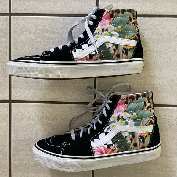 Hawaiian floral cheetah high top Vans, like new. - Picture 4 of 4